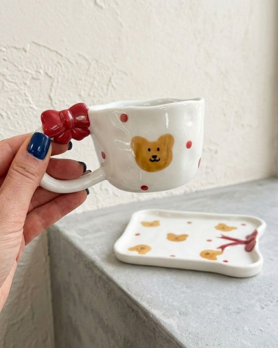 Чашка з блюдцем та червоним бантиком Bear