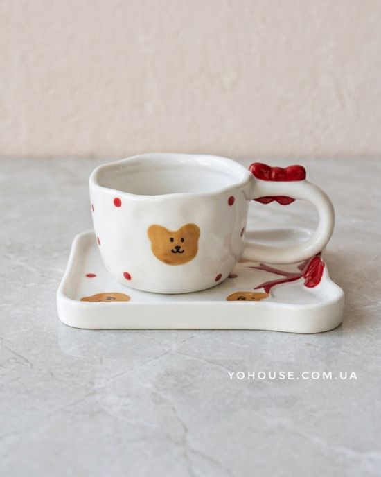 Чашка з блюдцем та червоним бантиком Bear