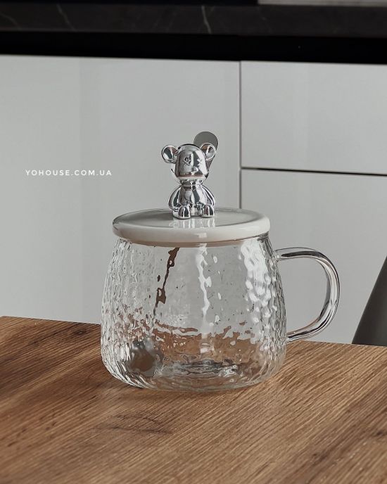 Горнятко з кришкою і ложкою Bear  400 мл (прозоре)