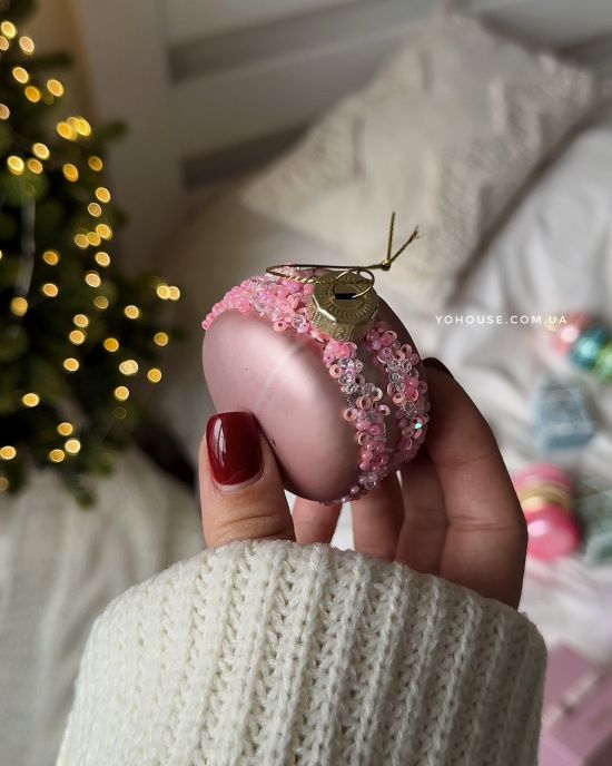 Ялинкова прикраса macarons з декором з бісеру рожевий 7 см