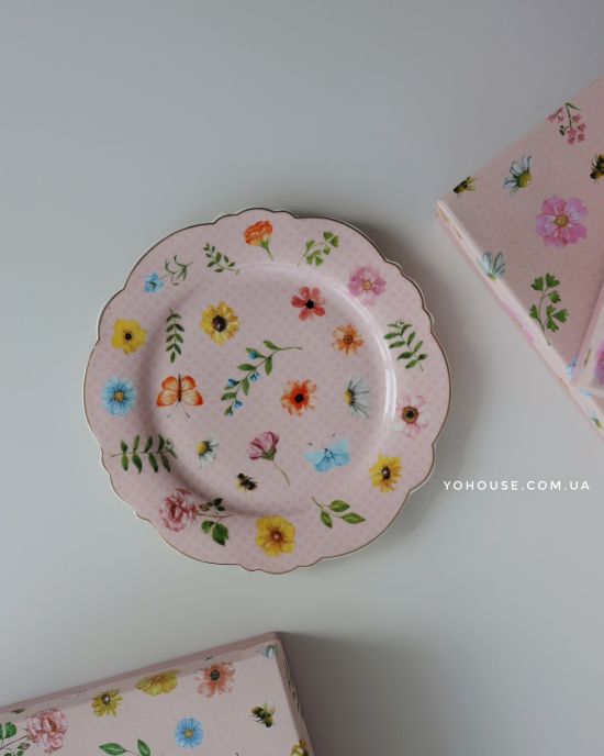 Набір тарілок Flowers (рожеві) 21 см 6 шт